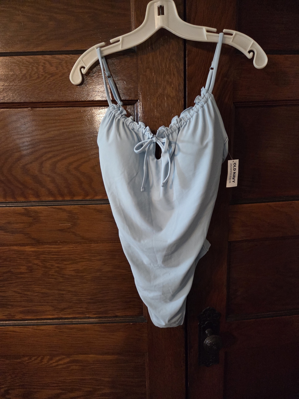 💚3 For $15💚Old Navy Light Blue Ruched Tie-Front One Peice Swim Suit Size M